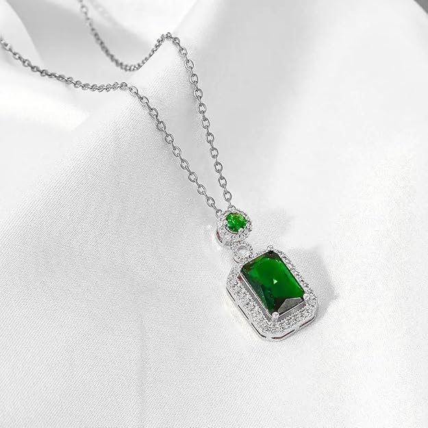 RAKHI SPECIAL GIFT FOR SISTER - EXCLUSIVE SILVER CHAIN WITH GREEN PENDENT