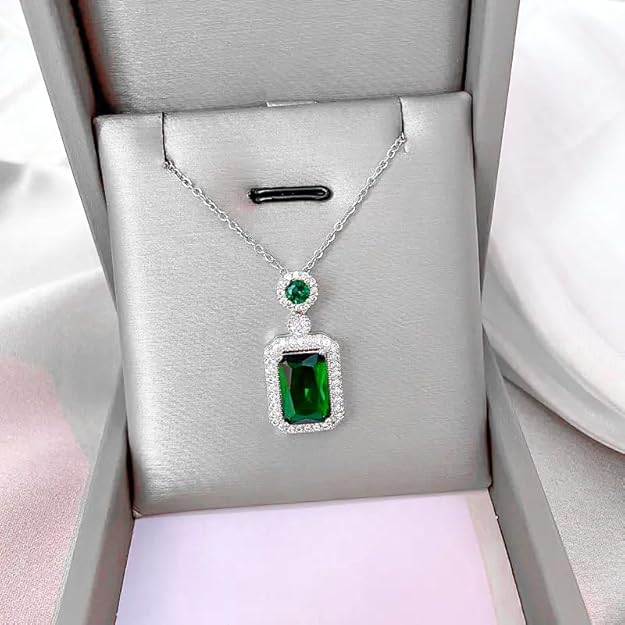 RAKHI SPECIAL GIFT FOR SISTER - EXCLUSIVE SILVER CHAIN WITH GREEN PENDENT