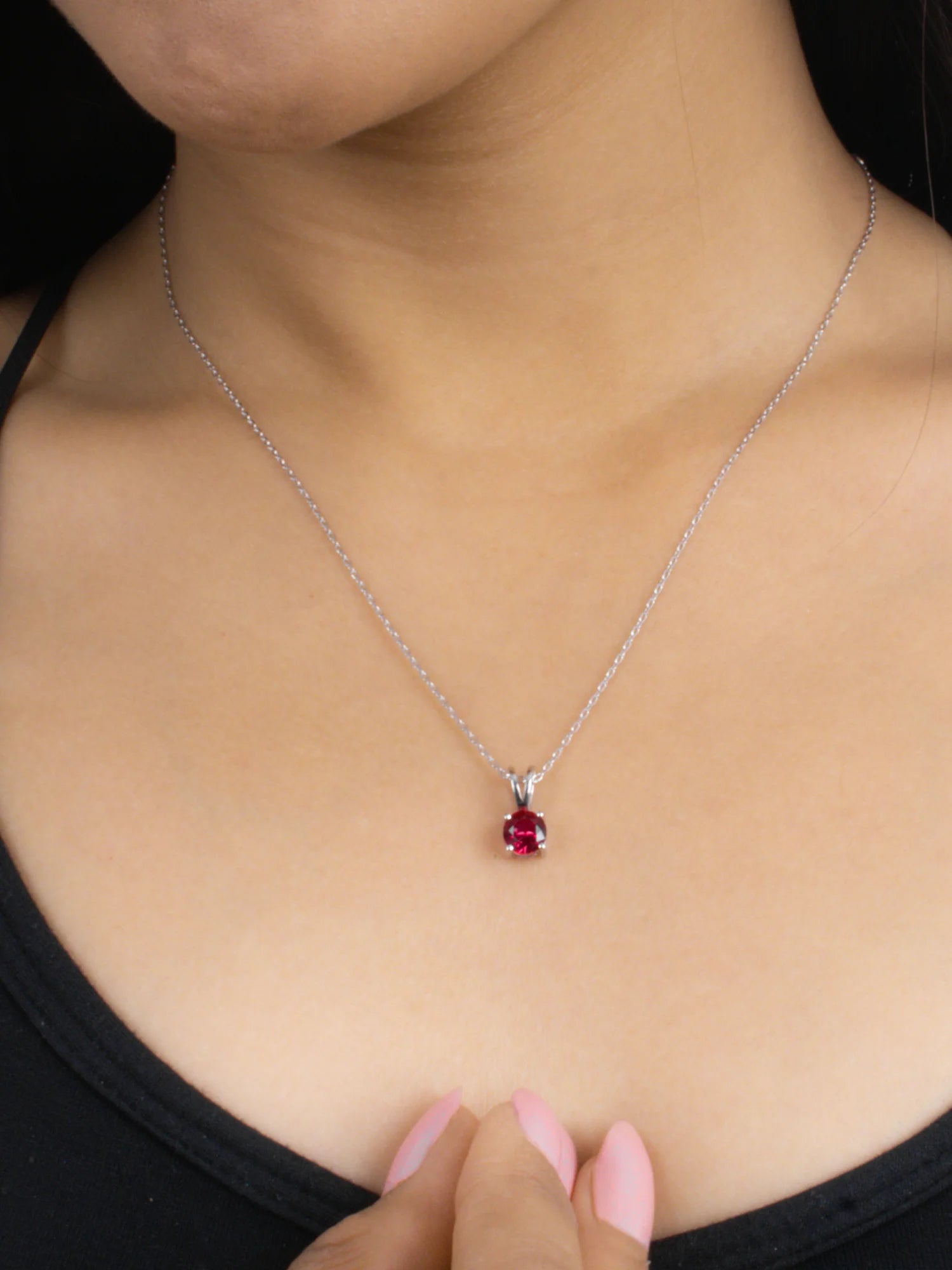 Ruby Solitaire  Silver Red Zircon Pendant With Link Chain Pendant Necklace For Woman