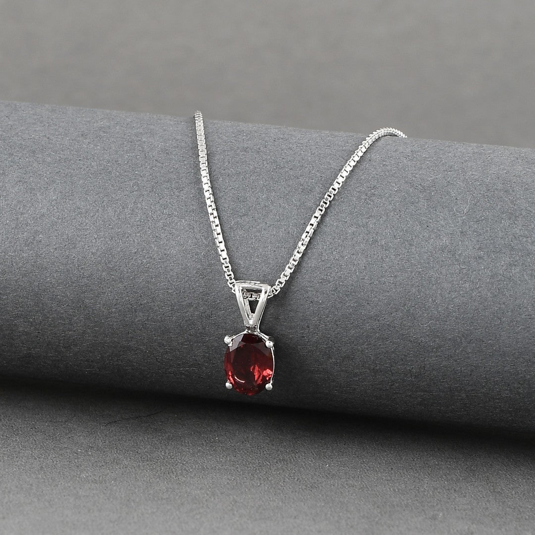 Ruby Solitaire  Silver Red Zircon Pendant With Link Chain Pendant Necklace For Woman
