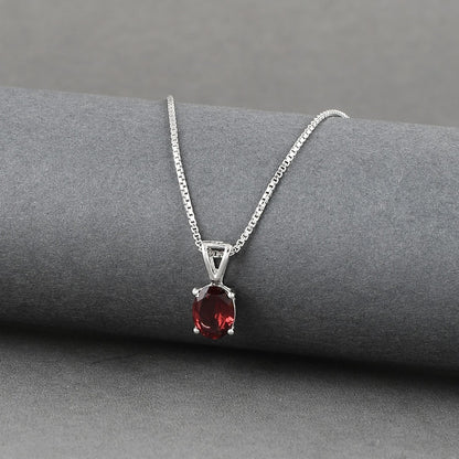 Ruby Solitaire  Silver Red Zircon Pendant With Link Chain Pendant Necklace For Woman
