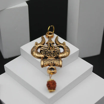 Royal Jewellery  Rudrakha mala With Mahakal Trishul Damru Locket Gold Plated Brass Chain For Mens
