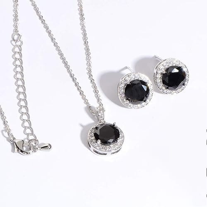 Silver Chain Circular Pendant and Earrings with Finely Cut Stones for Women/Girls