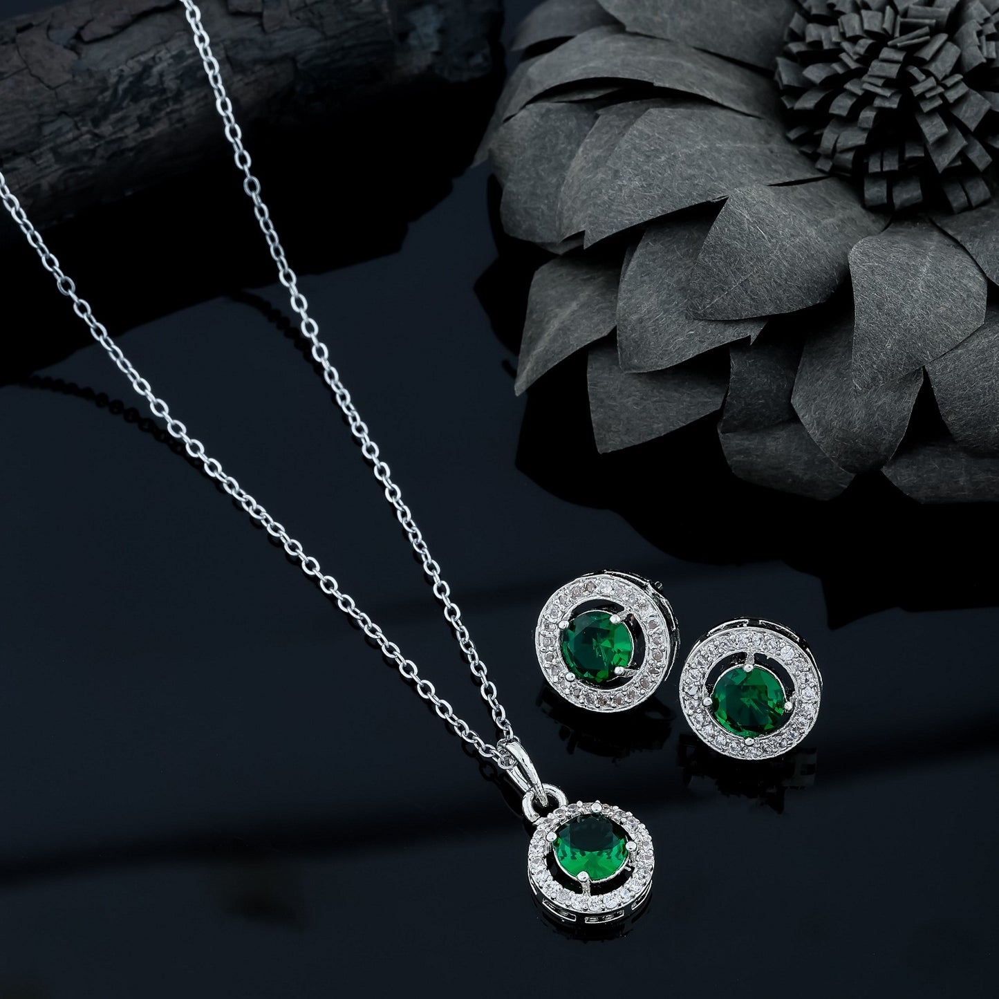 Silver Chain and diamond pendent with Earrings for women/girls