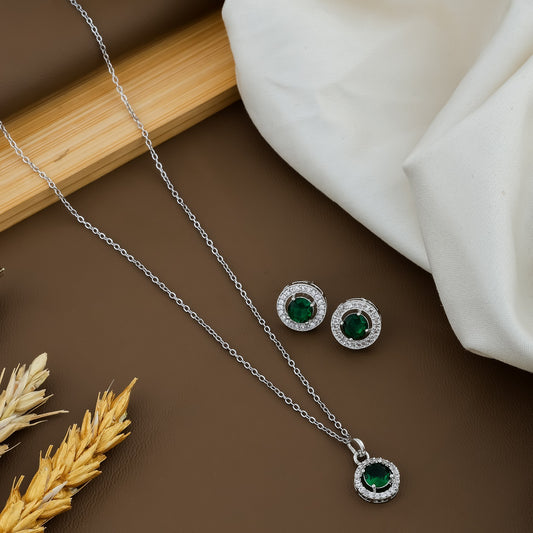 Silver Chain and diamond pendent with Earrings for women/girls