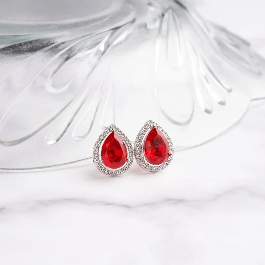 Silver Teardrop Gemstone Studded Earrings for Women