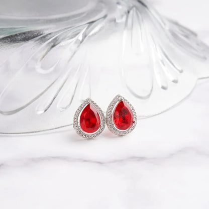 Silver Teardrop Gemstone Studded Earrings for Women