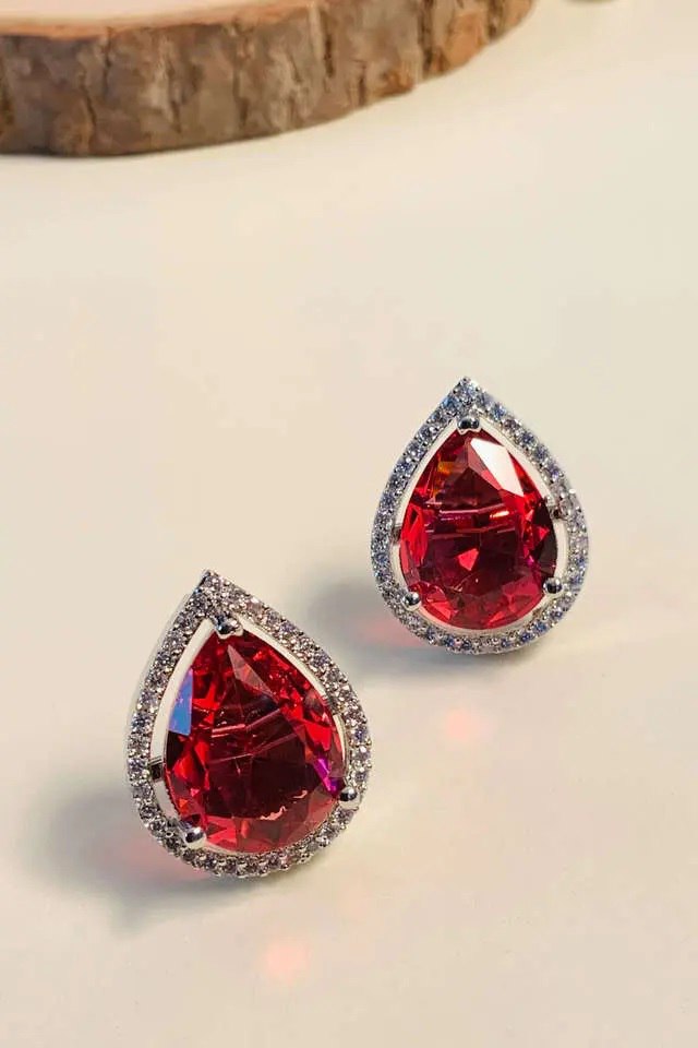 Silver Teardrop Gemstone Studded Earrings for Women