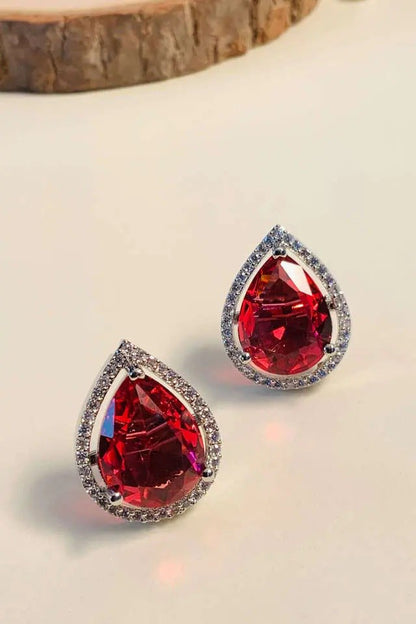 Silver Teardrop Gemstone Studded Earrings for Women