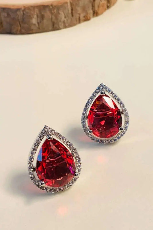 Silver Teardrop Gemstone Studded Earrings for Women