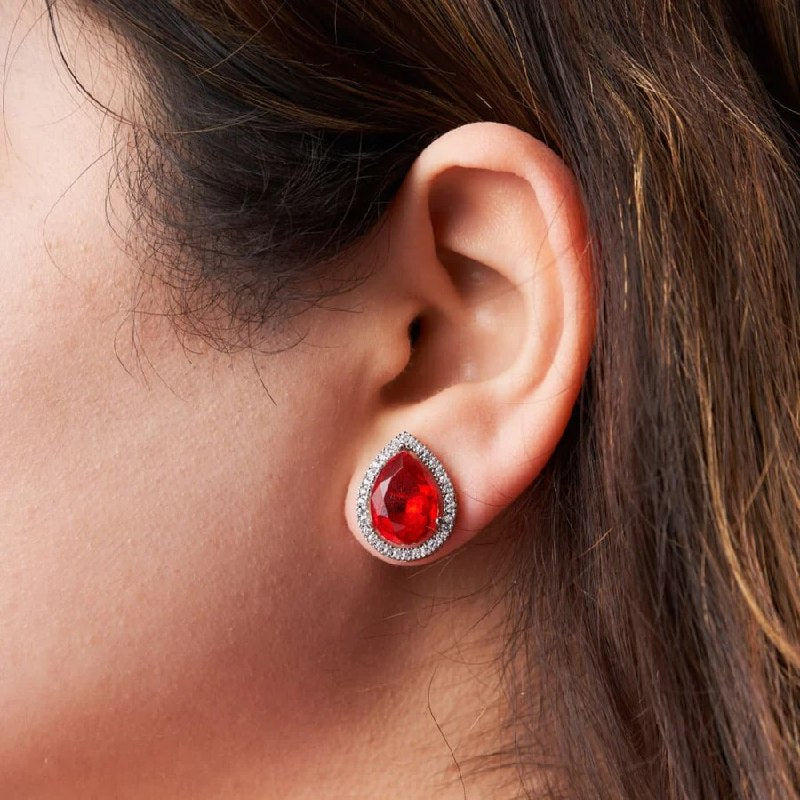 Silver Teardrop Gemstone Studded Earrings for Women