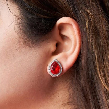 Silver Teardrop Gemstone Studded Earrings for Women