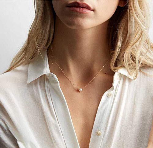 Solid Gold Pearl Necklace, Cute Dainty Pearl Pendant, Cute Chain Luck Necklace, Single Pearl Wedding Gift, Handmade Jewelry, Rose White