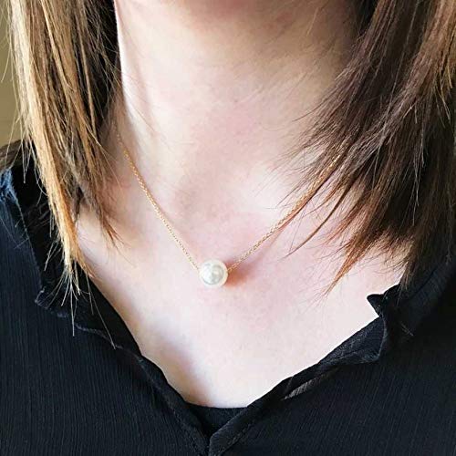 Solid Gold Pearl Necklace, Cute Dainty Pearl Pendant, Cute Chain Luck Necklace, Single Pearl Wedding Gift, Handmade Jewelry, Rose White