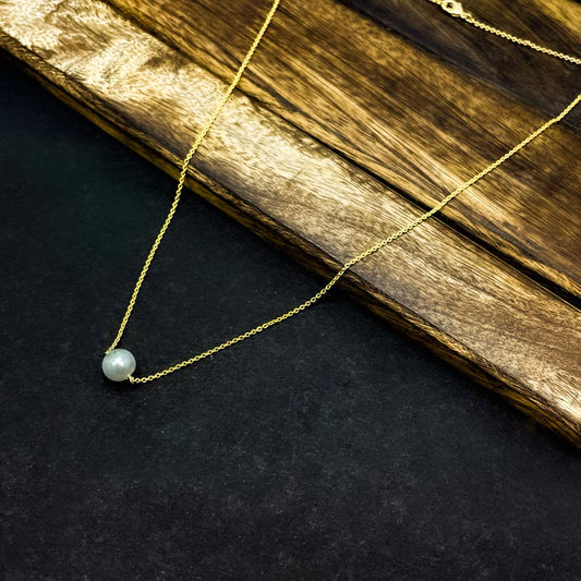 Solid Gold Pearl Necklace, Cute Dainty Pearl Pendant, Cute Chain Luck Necklace, Single Pearl Wedding Gift, Handmade Jewelry, Rose White