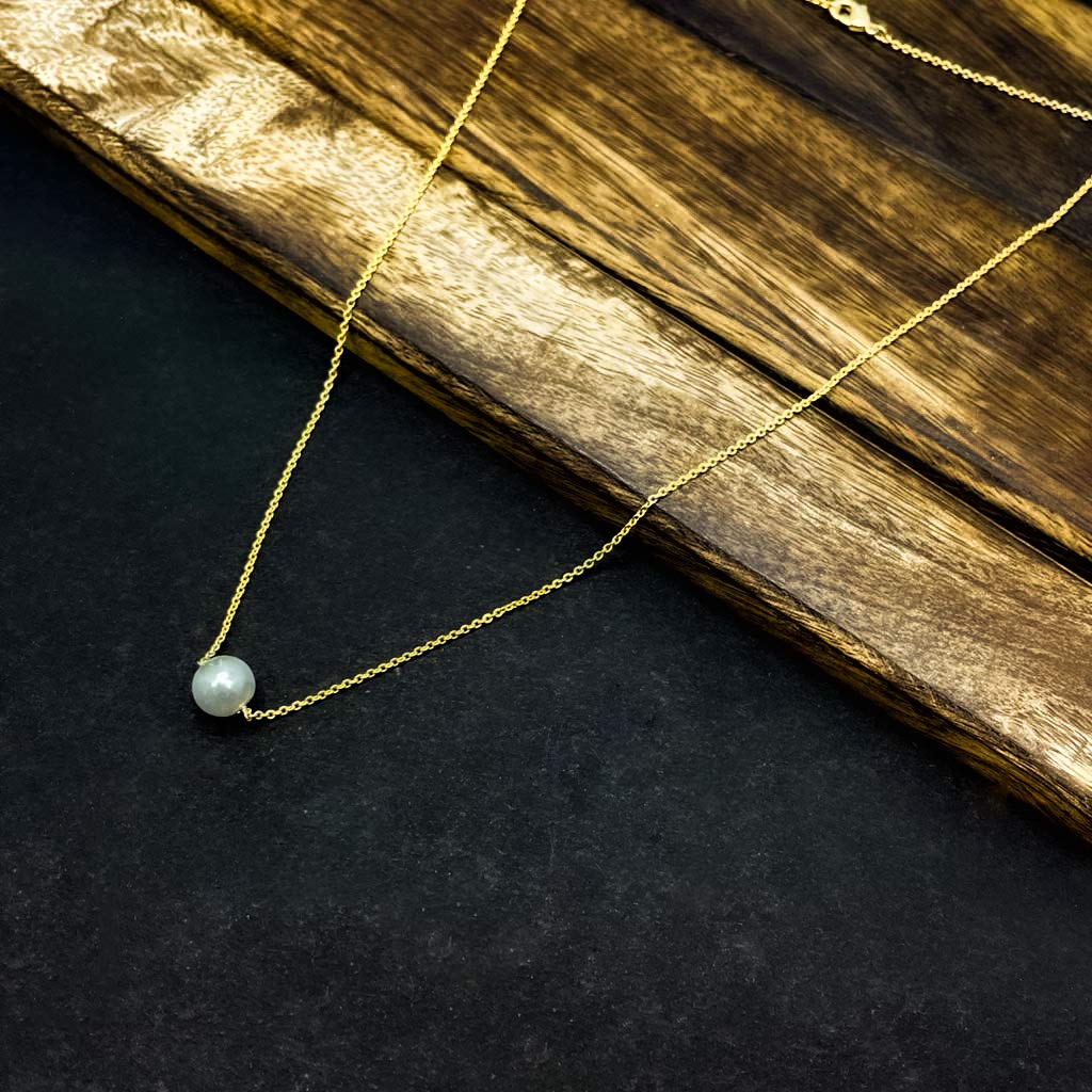 Solid Gold Pearl Necklace, Cute Dainty Pearl Pendant, Cute Chain Luck Necklace, Single Pearl Wedding Gift, Handmade Jewelry, Rose White