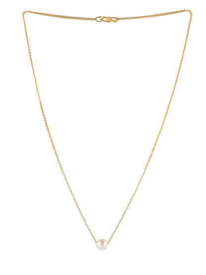 Solid Gold Pearl Necklace, Cute Dainty Pearl Pendant, Cute Chain Luck Necklace, Single Pearl Wedding Gift, Handmade Jewelry, Rose White