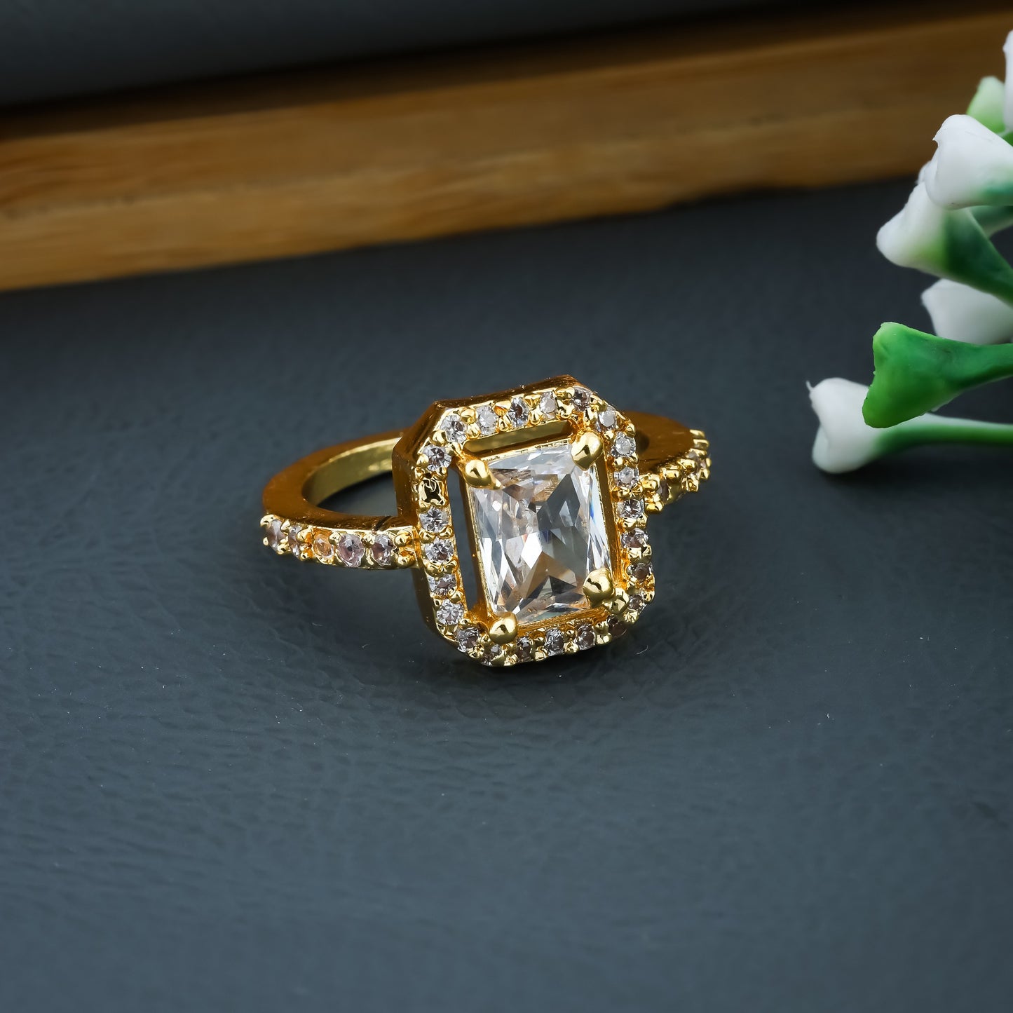 Square Gold Plated Ring For Women/Girls