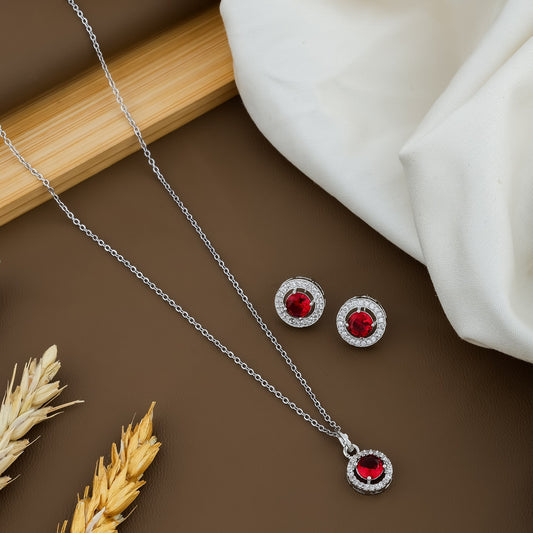 Sterling Silver Chain And  Diamond Pendant With  Earrings