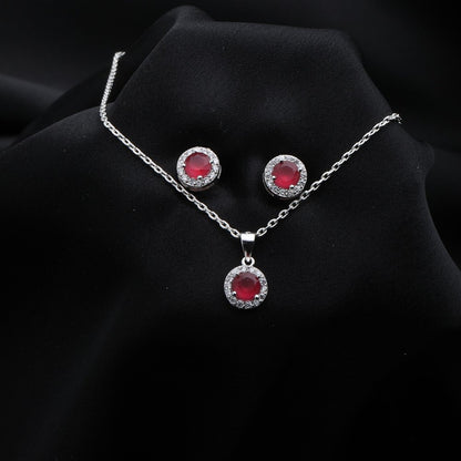 Sterling Silver Chain And  Diamond Pendant With  Earrings