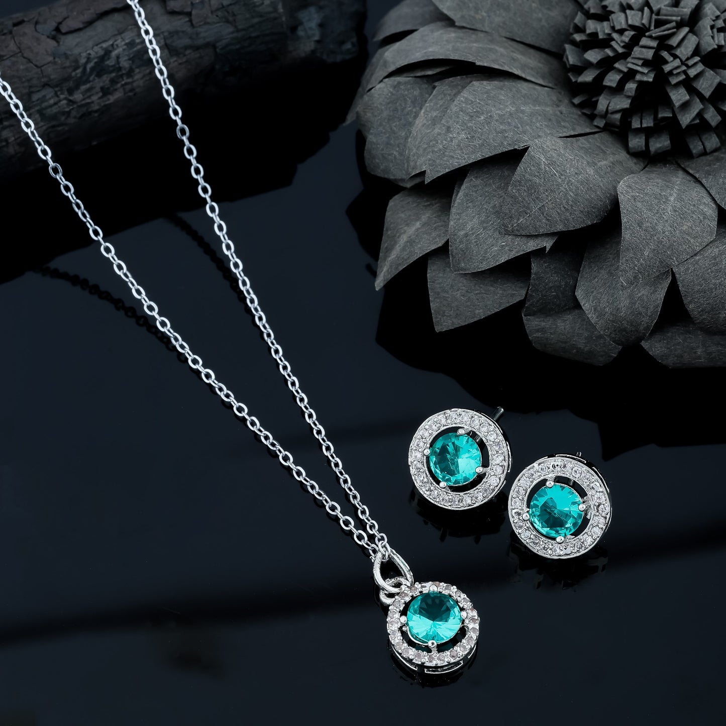 Sterling Silver Chain And rhinestone Pendant With Earring set For Women/Girls