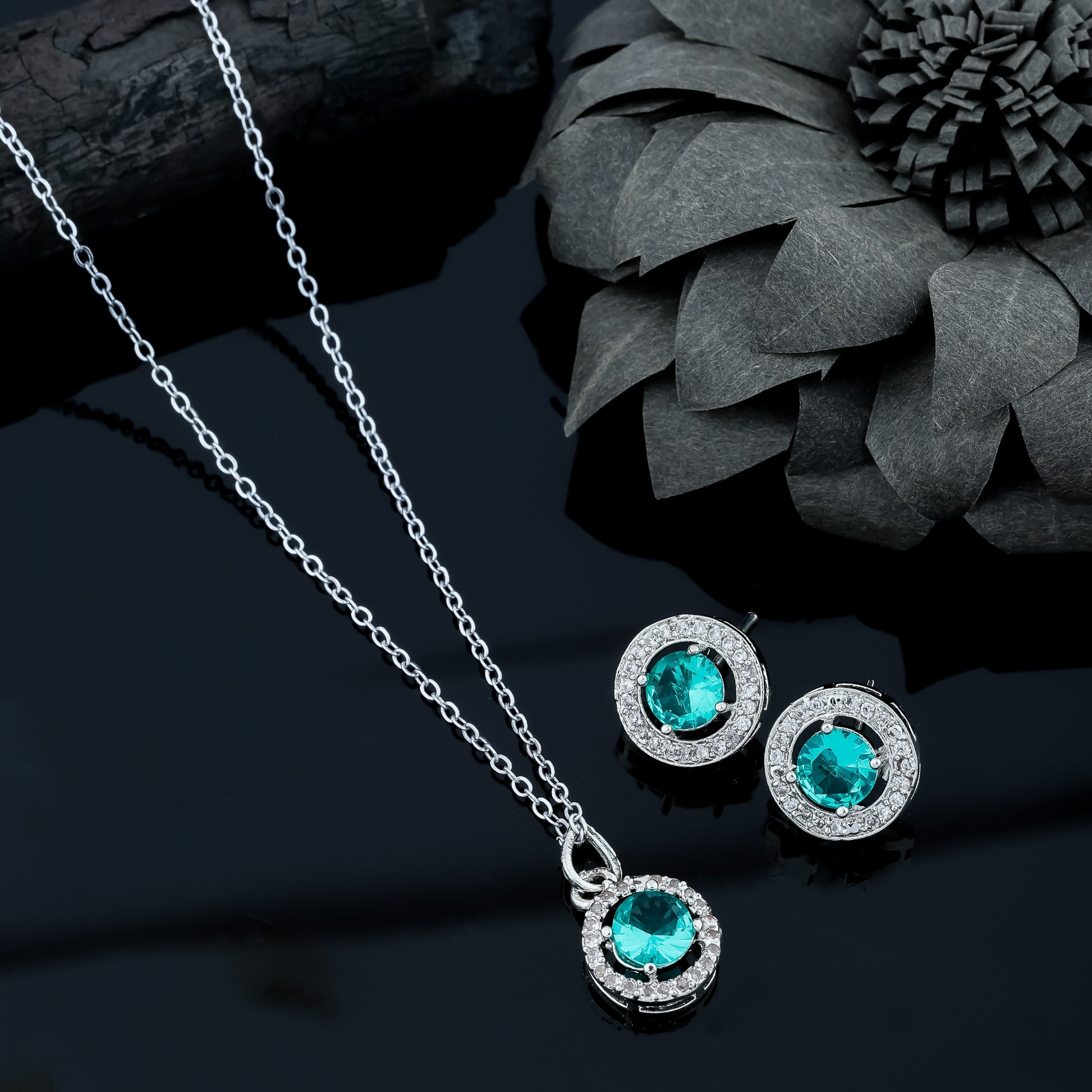 Sterling Silver Chain And rhinestone Pendant With Earring set For Women/Girls