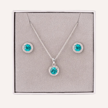 Sterling Silver Chain And rhinestone Pendant With Earring set For Women/Girls