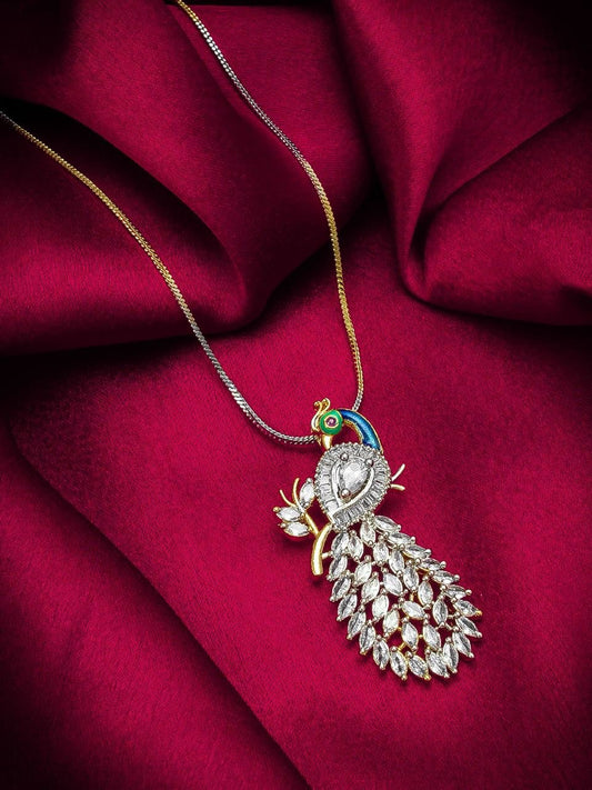 Stylish Gold And Silver Plated Peacock fashion Pendant Chain For Womens