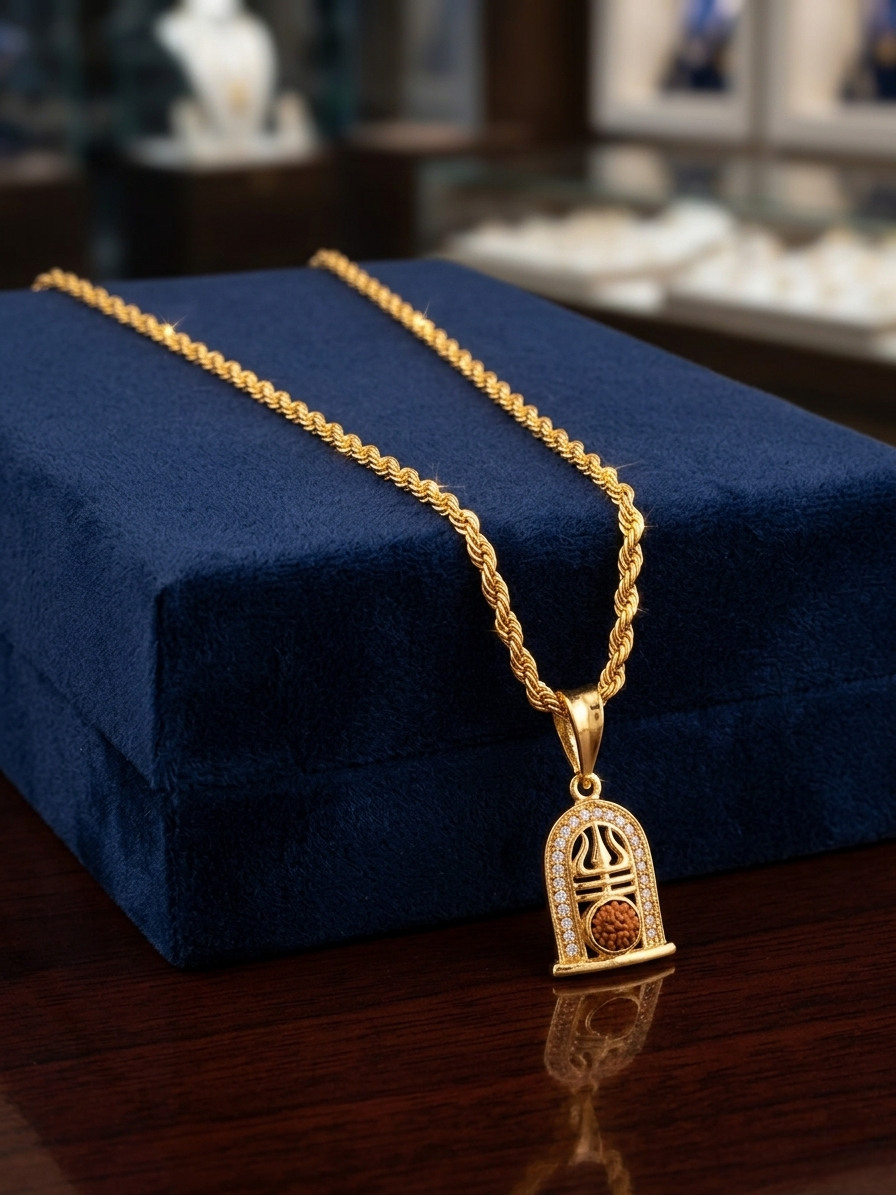The Spiritual Lord Shiva-Inspired Rudraksha Trishul Pendant With A Rope Chain