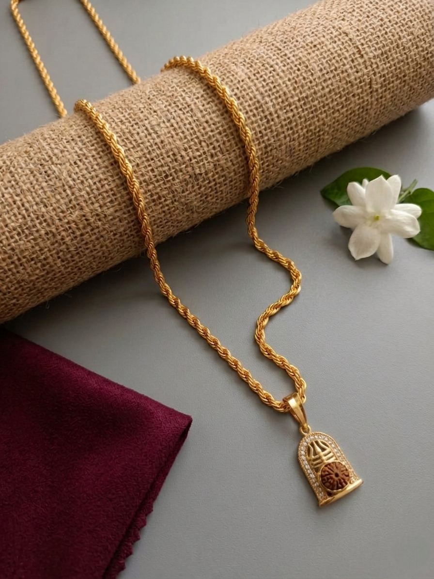 The Spiritual Lord Shiva-Inspired Rudraksha Trishul Pendant With A Rope Chain