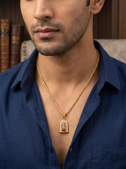 The Spiritual Lord Shiva-Inspired Rudraksha Trishul Pendant With A Rope Chain