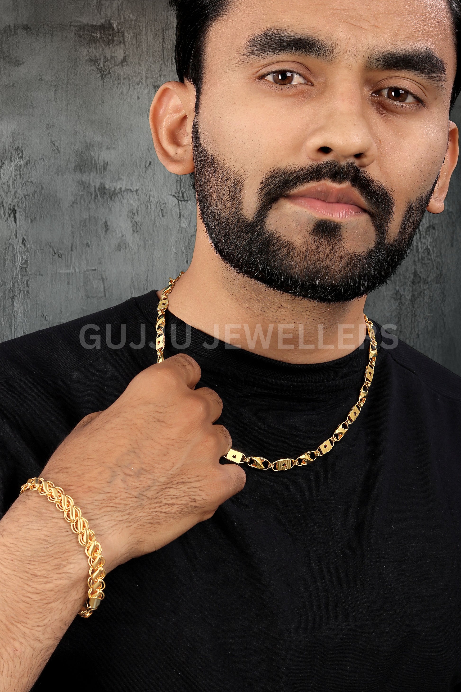 BEAUTIFUL BRASS GOLD CHAIN AND GOLD BRACELET COMBO FOR MENS(PACK OF 2)