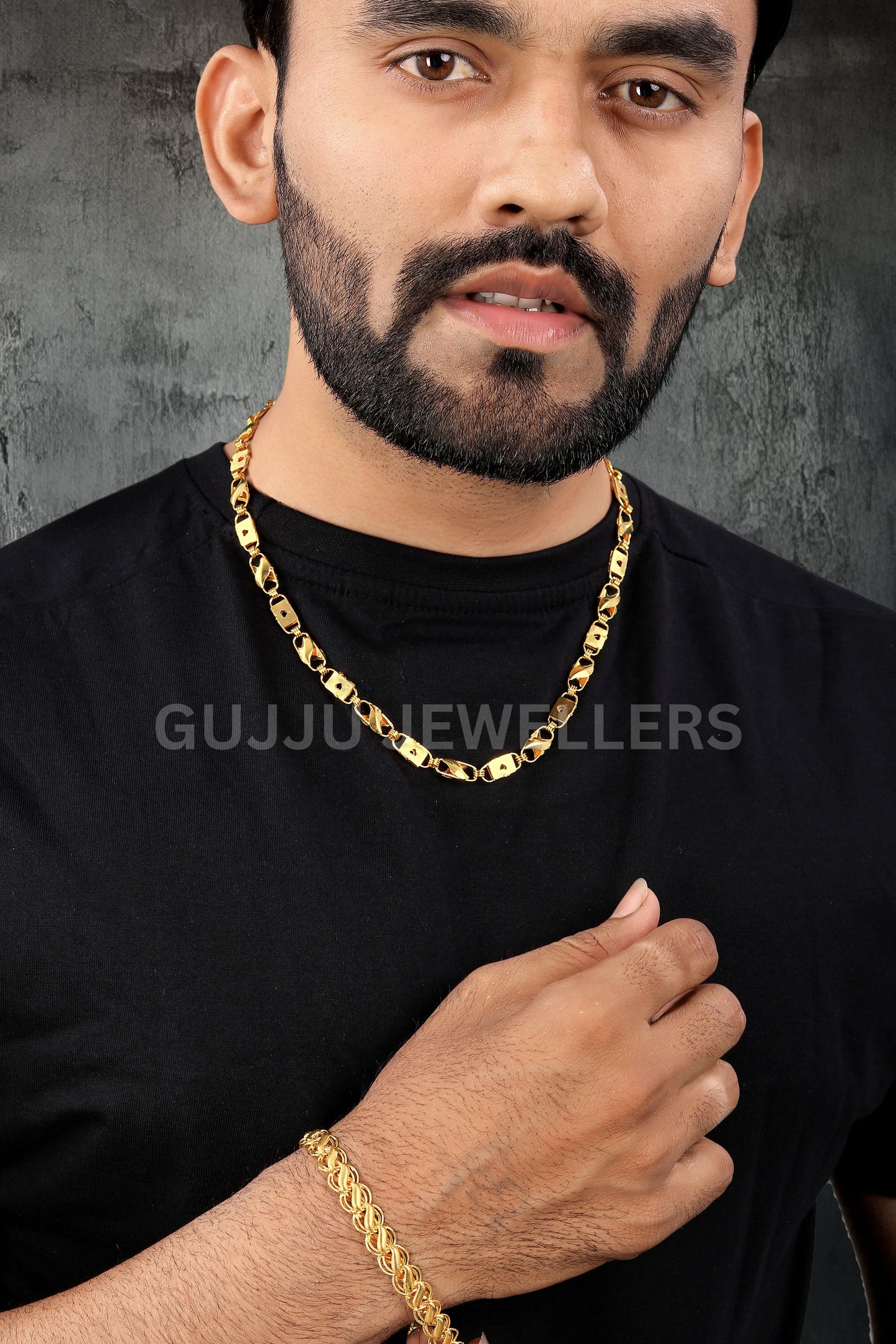 BEAUTIFUL BRASS GOLD CHAIN AND GOLD BRACELET COMBO FOR MENS(PACK OF 2)