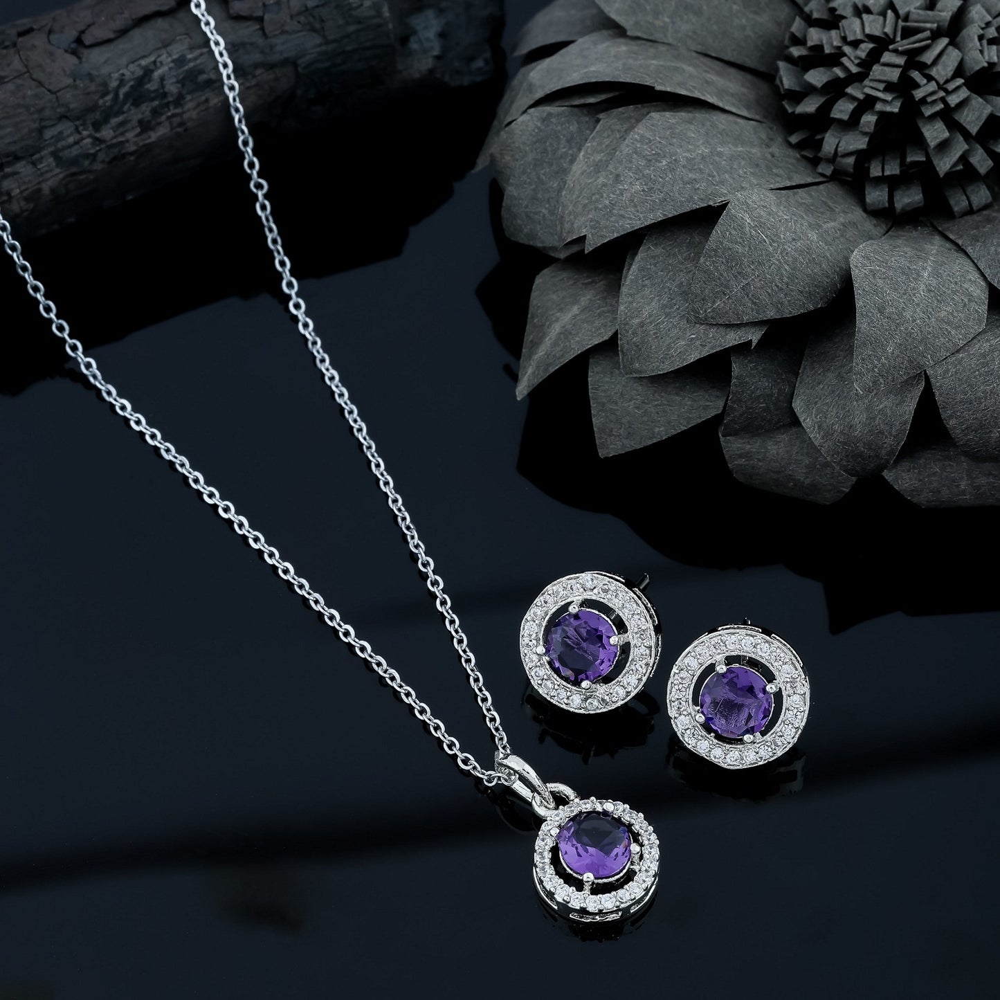 Women Sterling Silver Chain And Pendant With Earrings For Women/Girls