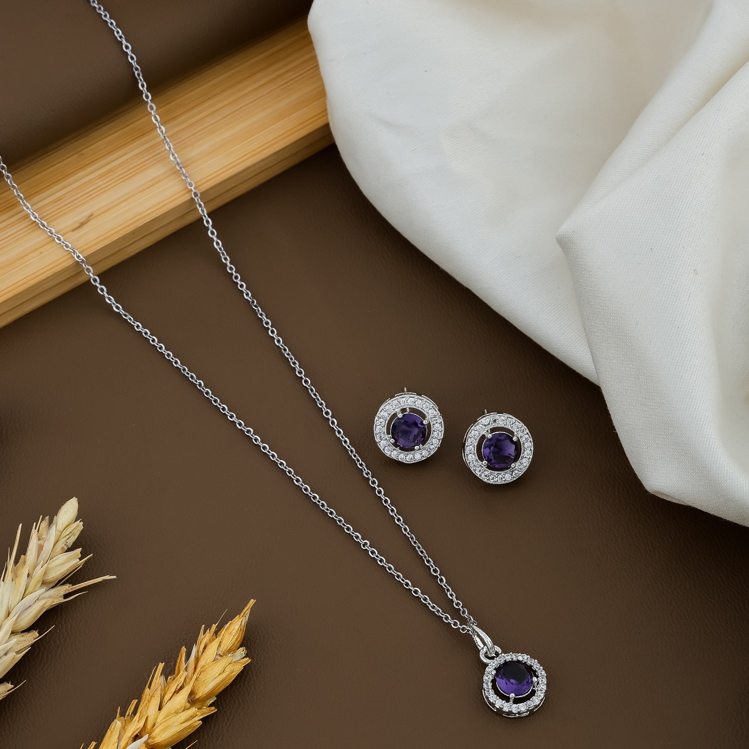 Women Sterling Silver Chain And Pendant With Earrings For Women/Girls