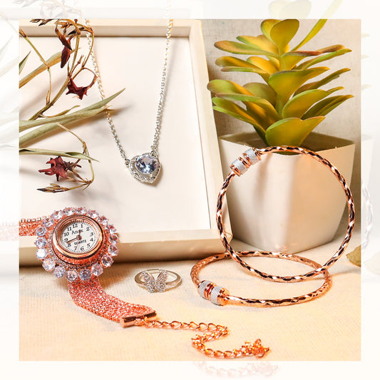 Pack of 4 - Watch, Pendant Chain, Ring and Bangles - Gift Set, Special Combo