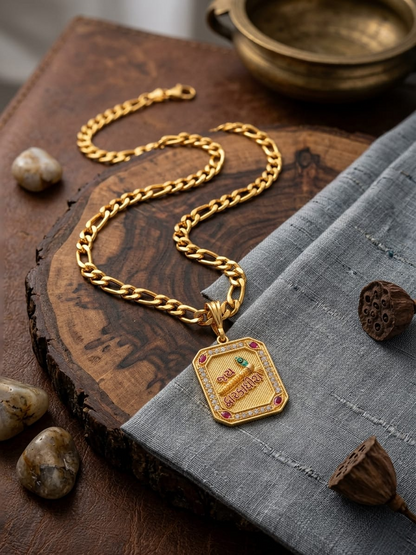 Premium Gold-Plated Jai Dwarkadhish Flute & Murli  Pendant With Curb Link Chain for Mens