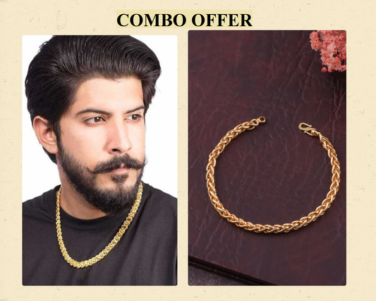 BEAUTIFUL BRASS GOLD CHAIN AND GOLD BRACELET COMBO FOR MENS(PACK OF 2)