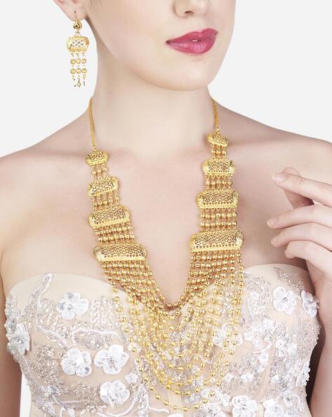 Unique Handmade Golden Long Choker Layered Necklace | Beads Chain Matte Finish Necklace | Indian Wedding Heavy Choker