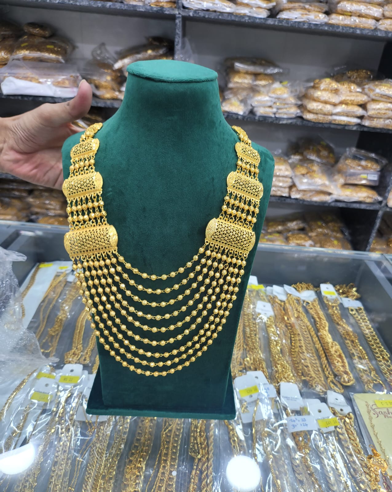 Unique Handmade Golden Long Choker Layered Necklace | Beads Chain Matte Finish Necklace | Indian Wedding Heavy Choker