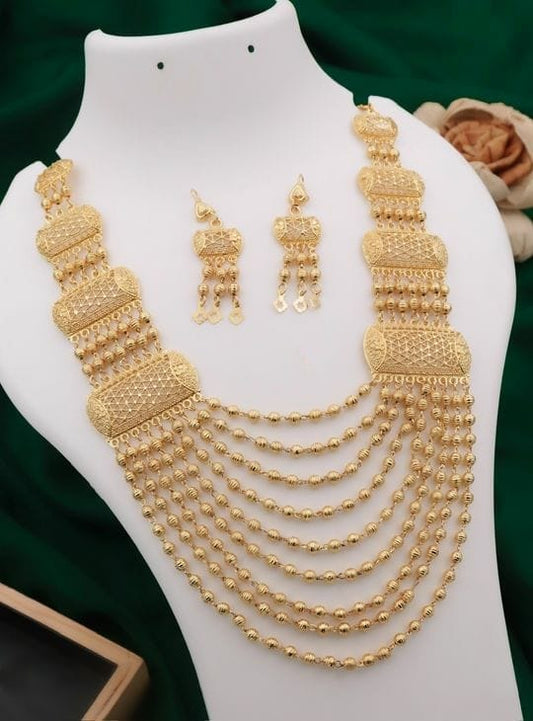 Unique Handmade Golden Long Choker Layered Necklace | Beads Chain Matte Finish Necklace | Indian Wedding Heavy Choker