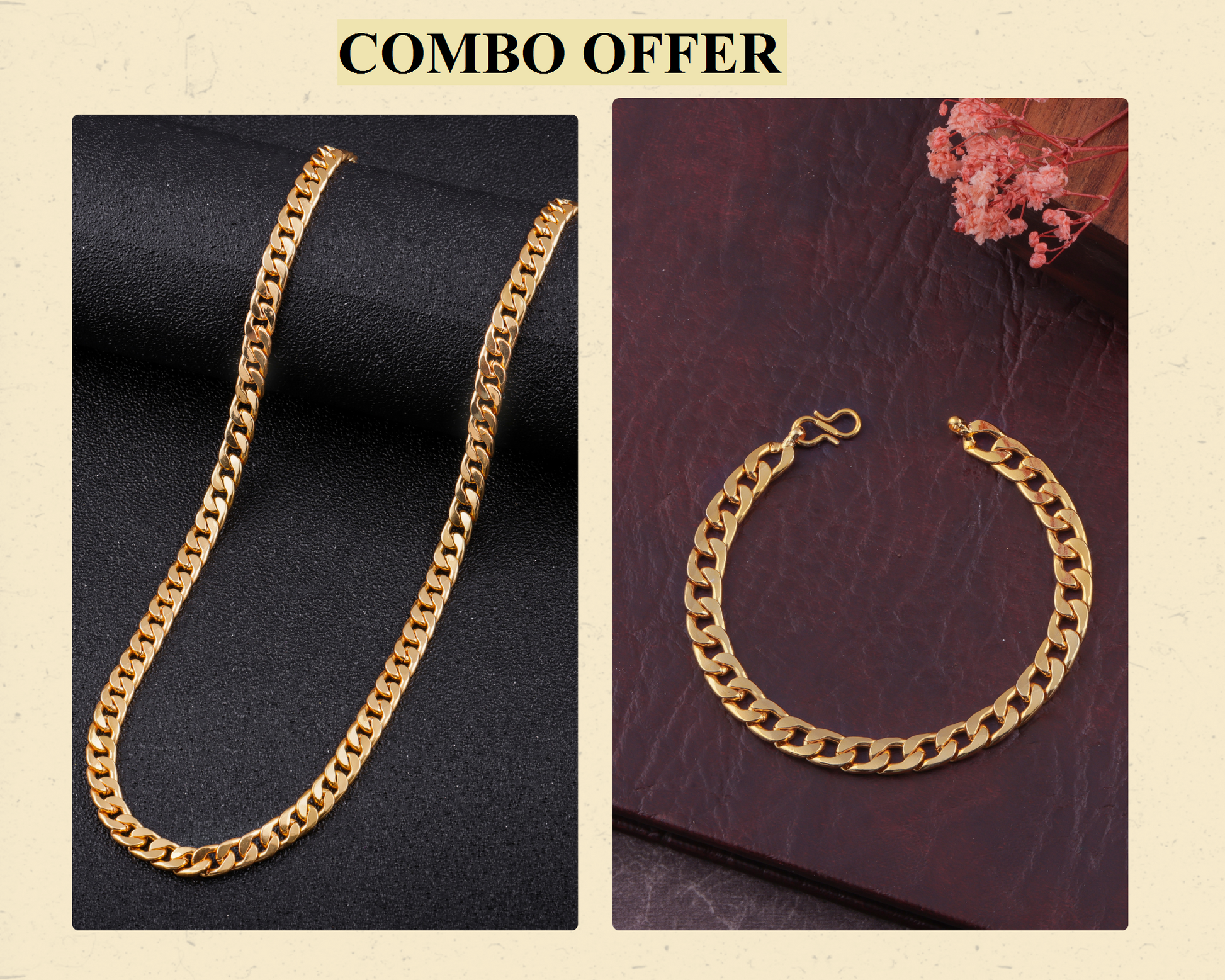 BEAUTIFUL BRASS GOLD CHAIN AND GOLD BRACELET COMBO FOR MENS(PACK OF 2)