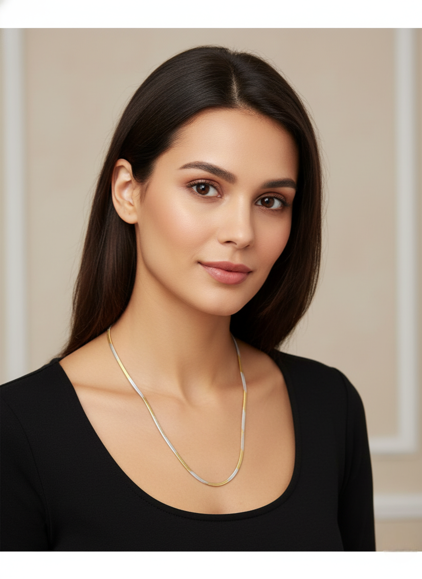 Unisex Elegant Two-Tone Flat Snake Chain with Gold and Silver Tones