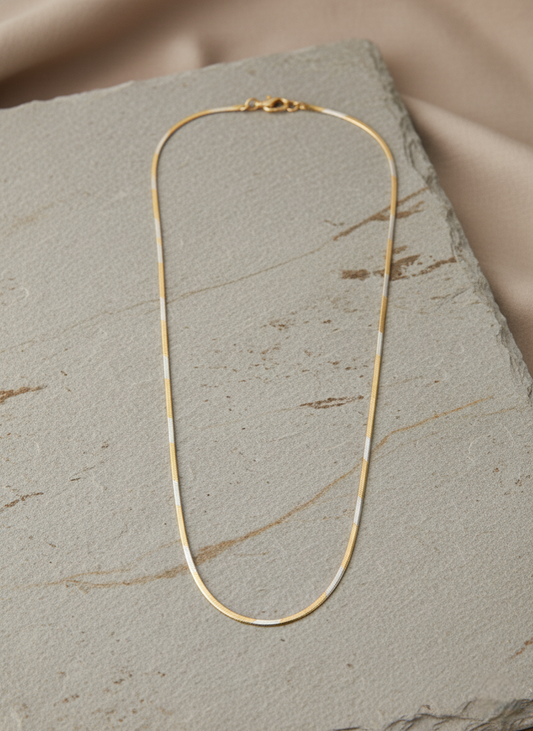 Unisex Elegant Two-Tone Flat Snake Chain with Gold and Silver Tones