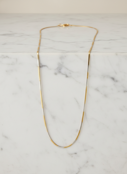 Unisex Elegant Two-Tone Flat Snake Chain with Gold and Silver Tones