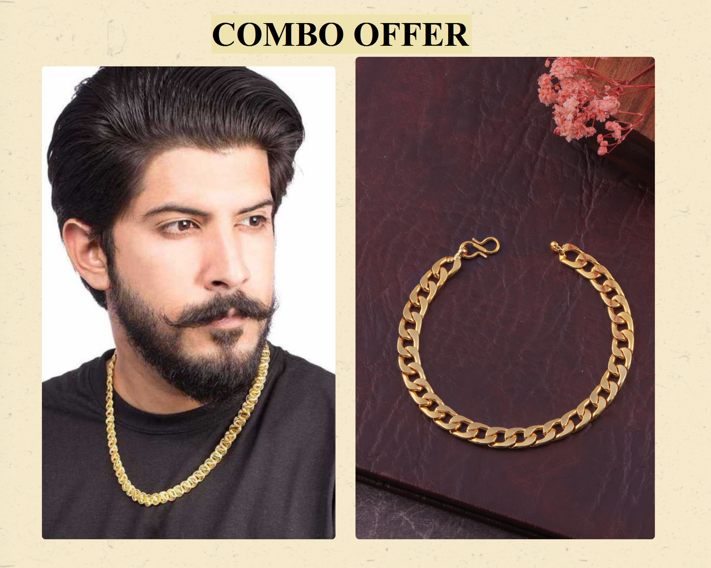BEAUTIFUL BRASS GOLD CHAIN AND GOLD BRACELET COMBO FOR MENS(PACK OF 2)