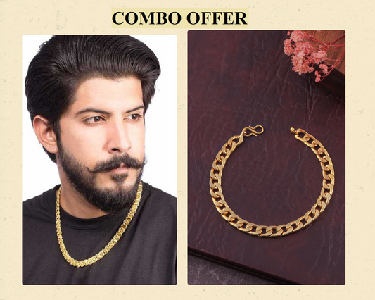 BEAUTIFUL BRASS GOLD CHAIN AND GOLD BRACELET COMBO FOR MENS(PACK OF 2)