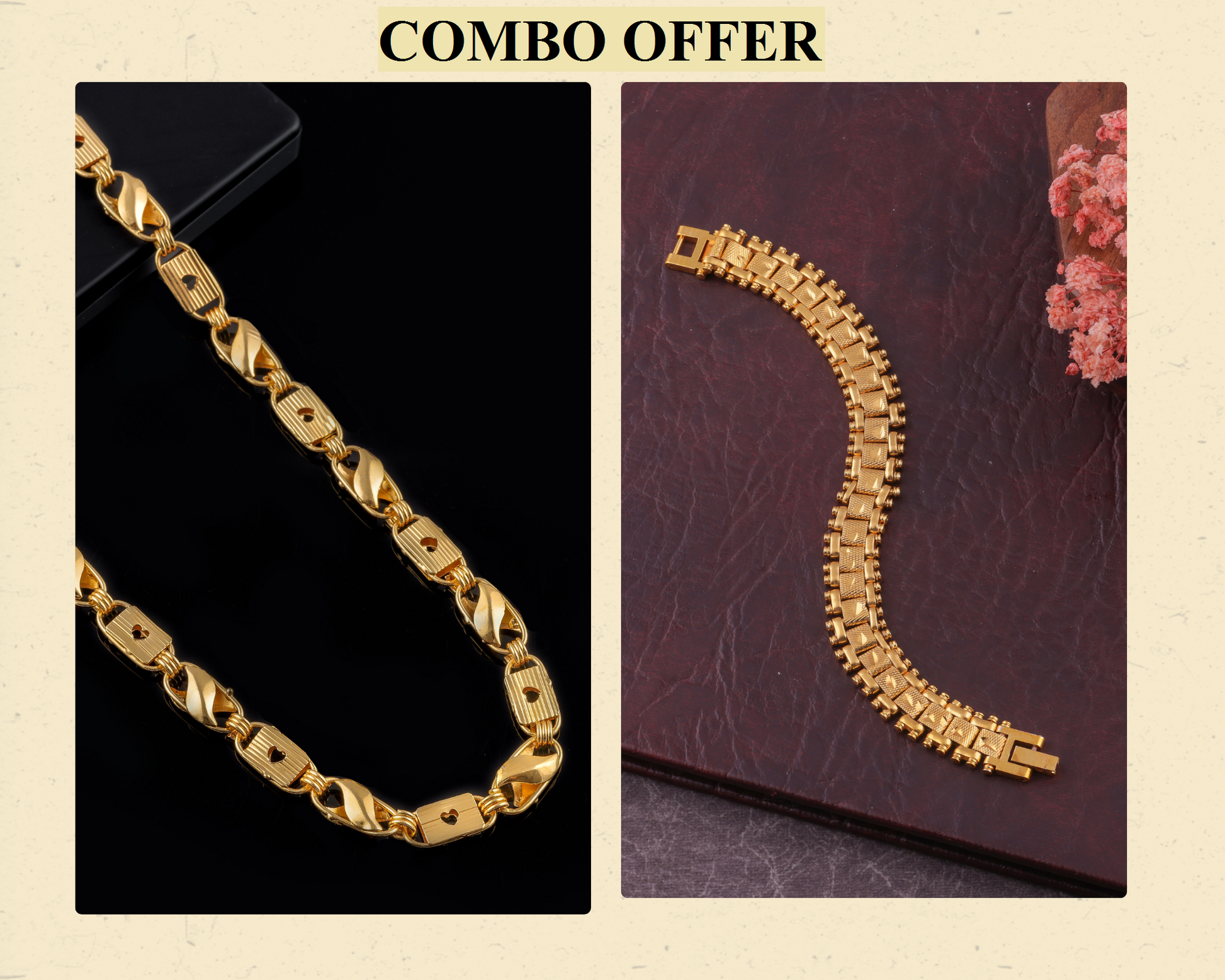 BEAUTIFUL BRASS GOLD CHAIN AND GOLD BRACELET COMBO FOR MENS(PACK OF 2)