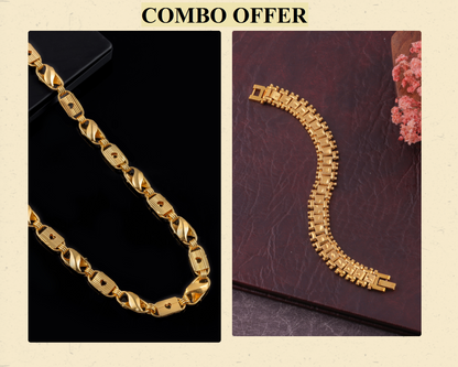 BEAUTIFUL BRASS GOLD CHAIN AND GOLD BRACELET COMBO FOR MENS(PACK OF 2)