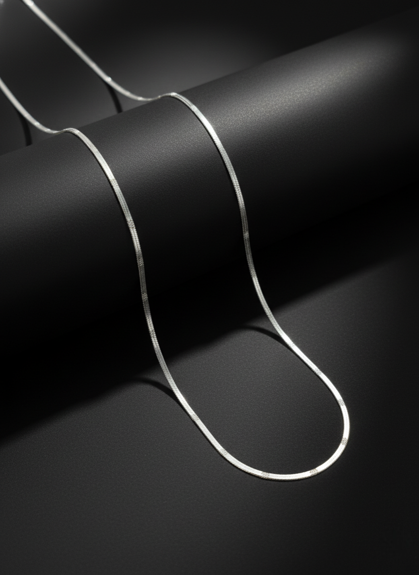 Unisex Sterling Silver Flat Herringbone Chain